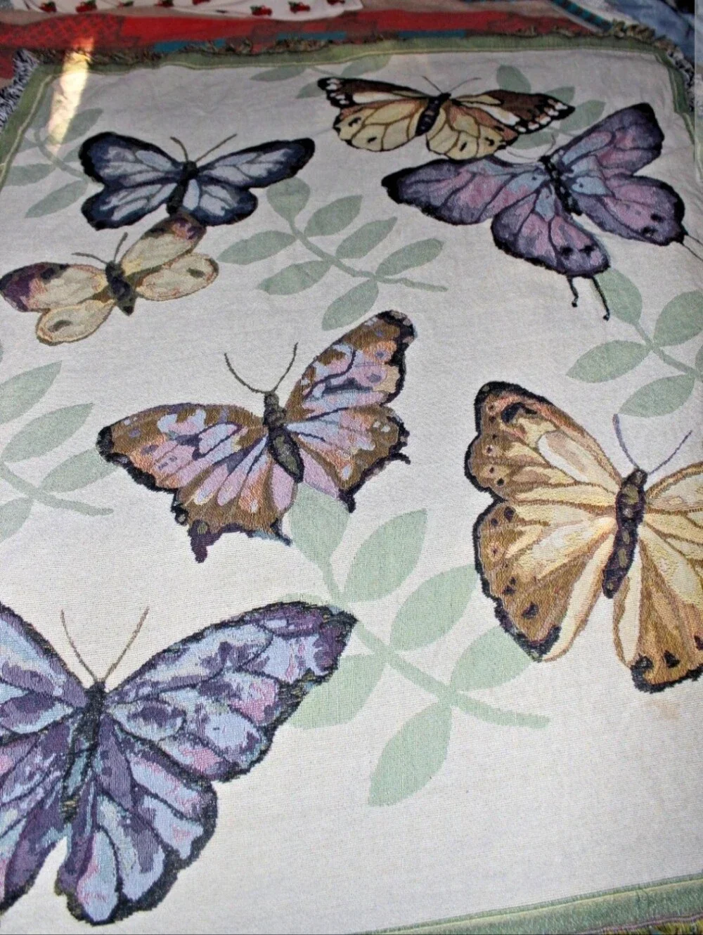 Butterfly Woven Tapestry Blanket With Fringe 50 X 60 in. Colorful Light Throw